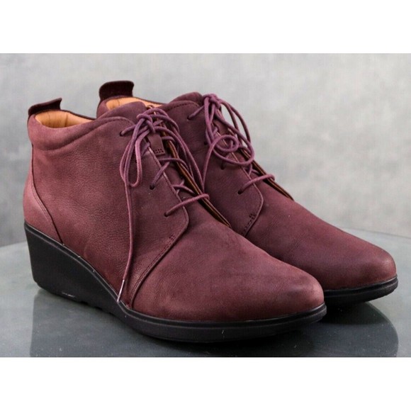 Clarks Unstructured Women's Wedge Booties Boots Size 11 Leather Plum 13285 - Picture 5 of 13